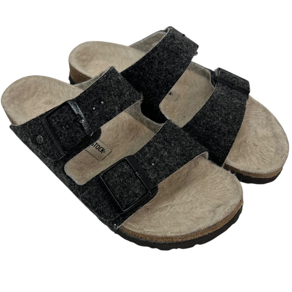 BIRKENSTOCK Grey Wool Blend Slide On Sandal SZ 37